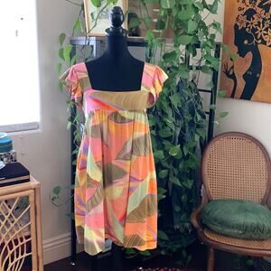 Kourt Anthropologie Tropical Multicolor Sleeveless Ruffle Mini Dress